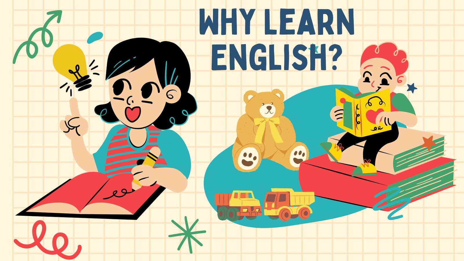 Yellow and Blue Illustrative Why Learn English Presentation